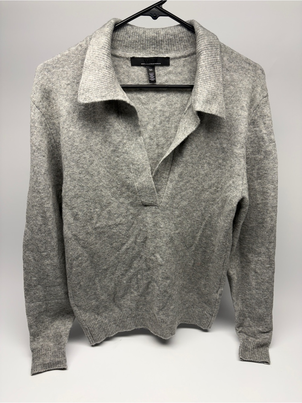 White House Black Market Heather Gray Knit Sweater Wide Notched Collar XS
